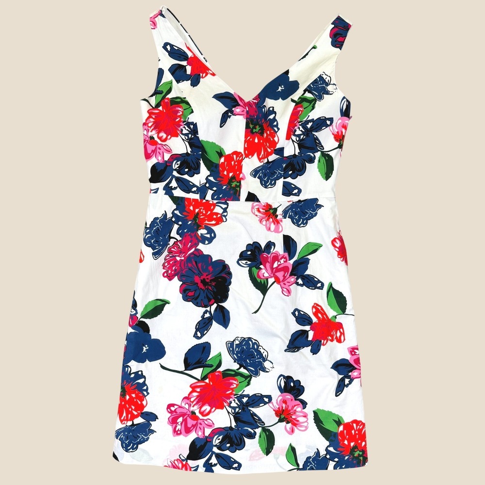 Milly Sheath Dress Women 8 White Floral Sleeveless V Neck Cotton Summer Casual